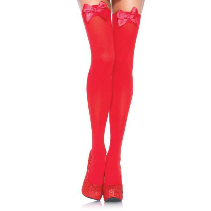 Leg Avenue Opaque Red Stockings with Bows