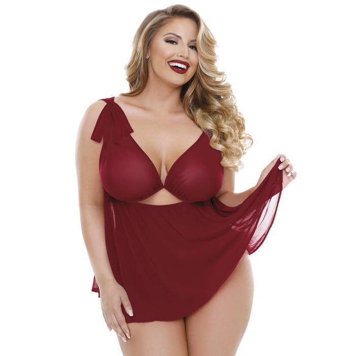 Fantasy Curve Plus Size Red Cut Out Babydoll Set