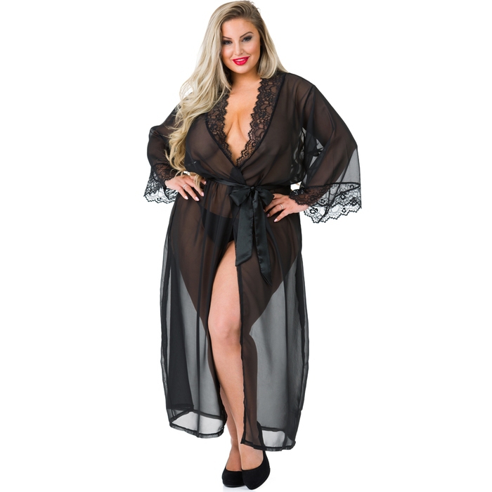 Lovehoney Plus Size Barely There Long Sheer Black Robe