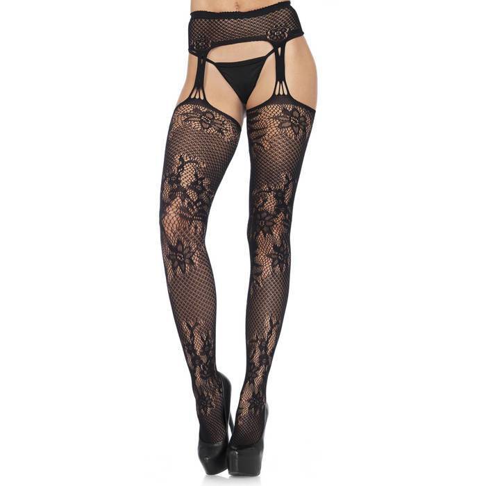 Leg Avenue Floral Lace All-in-One Suspender Tights
