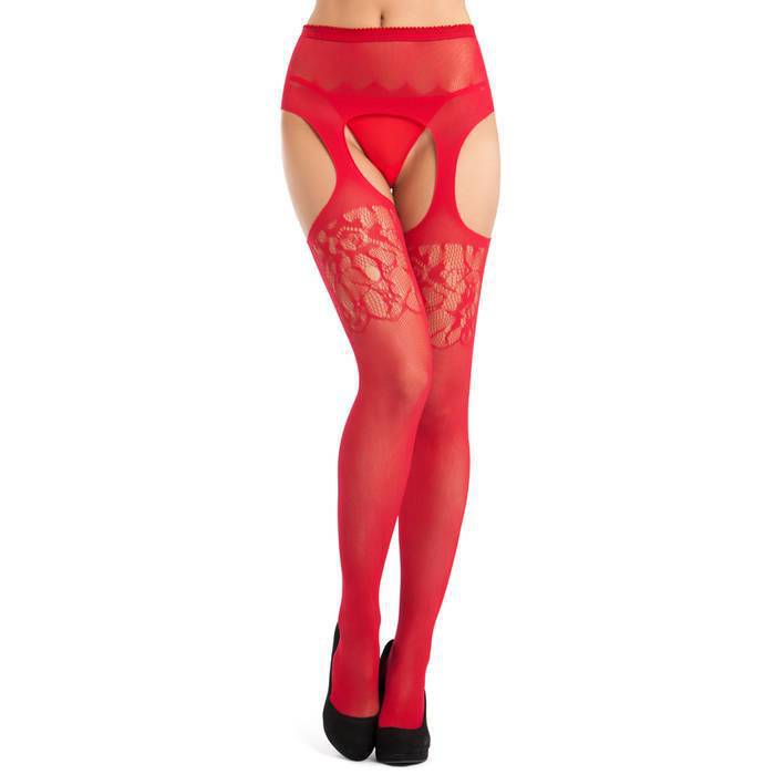 Lovehoney Red Fishnet and Lace Suspender Tights