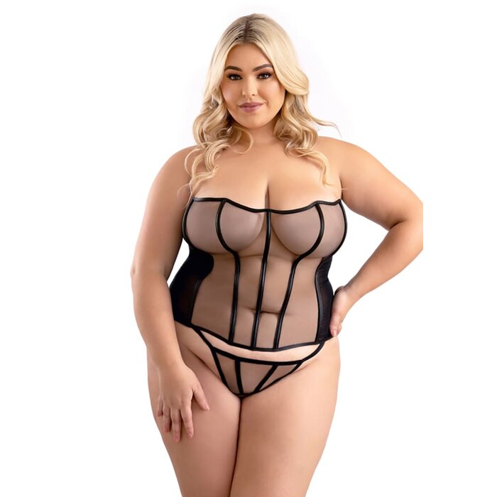 Leatherette Binding Corset and G-string - Queen Size