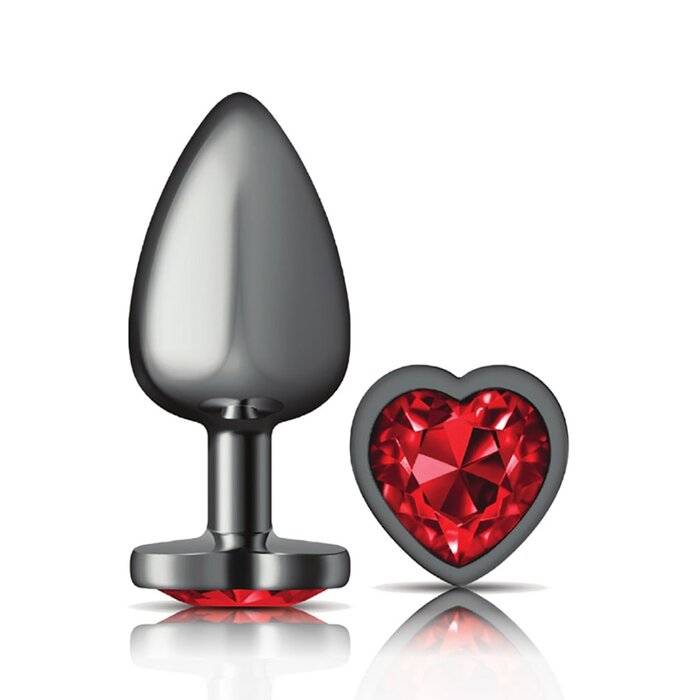 Deep Red Heart Gem Gunmetal Metal Plug - Large