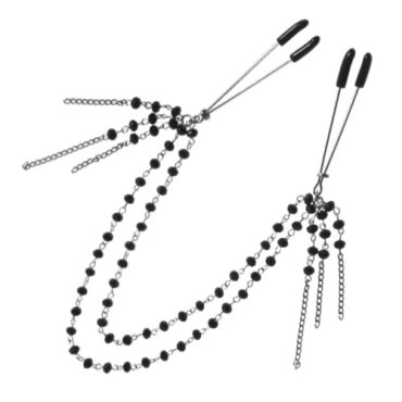 Onyx Max Pleasure Nipple Tweezer Clips Beaded Chain