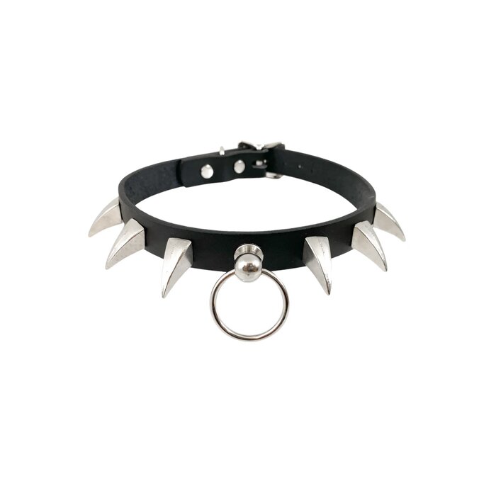 Black Leather Claw Spiked Collar With 1.5" O Ring