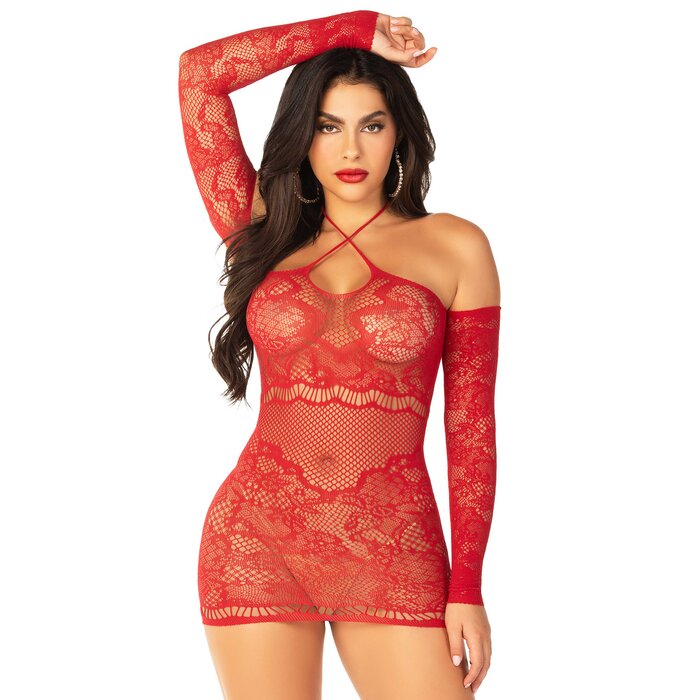 Leg Avenue Red Sheer Lace Off The Shoulder Mini Dress - One size - Red