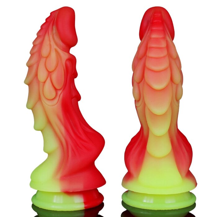 Fantasy Flame Dragon Dildo: Premium Silicone 8-Inch Vibrator in Red & Yellow