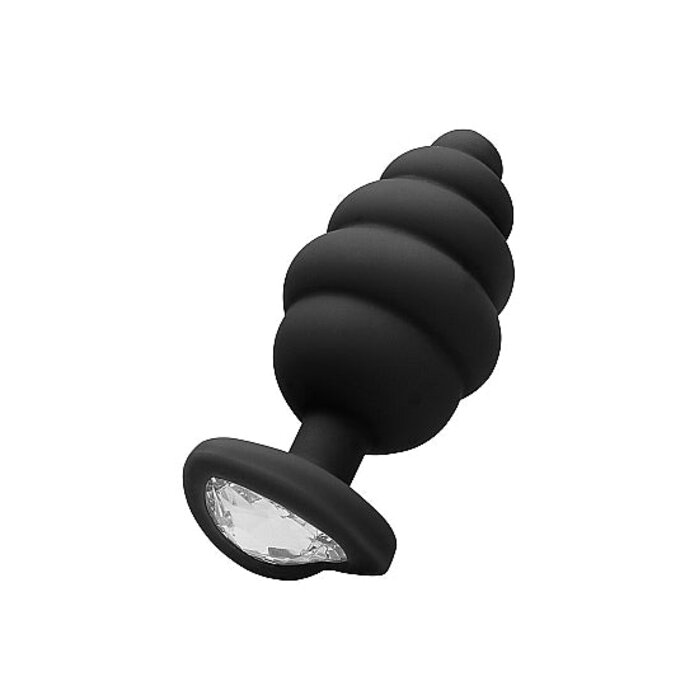 Regular Ribbed Diamond Heart Plug - Black