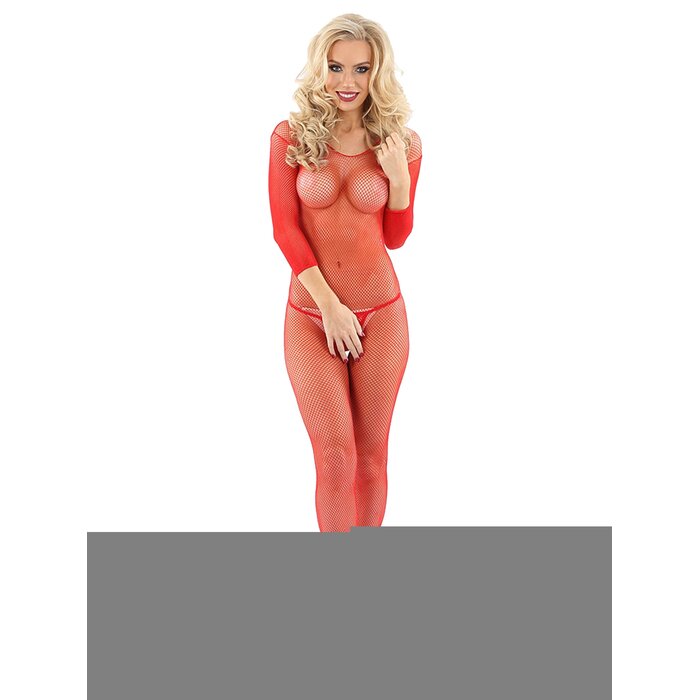 Red Fishnet Crotchless Bodystocking - One Size