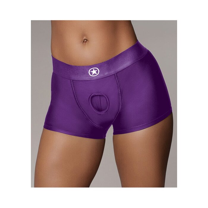 Ouch! Vibrating Strap-On Boxer - Purple - Medium/Large