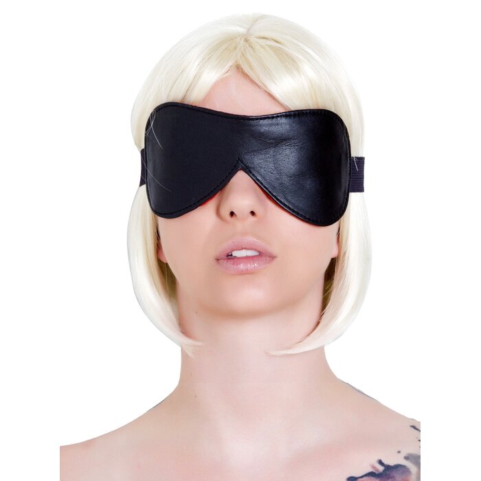 Leather Blindfold With Red Fur Lining - One Size