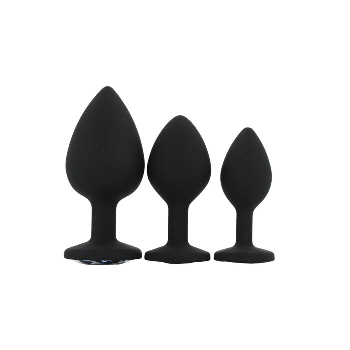Toosh Silicone Butt Plug Black Set of 3 Clear Stone