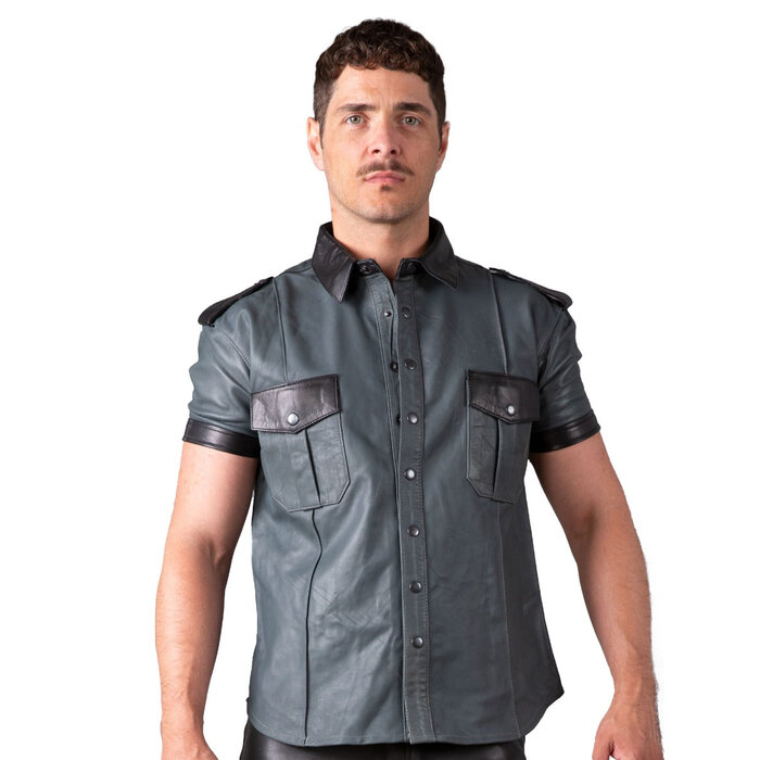 Slim Fit Leather Shirt in Grey & Black