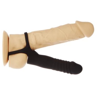 Thrusting & Vibrating Double Penetration Cock Ring Anal Dildo