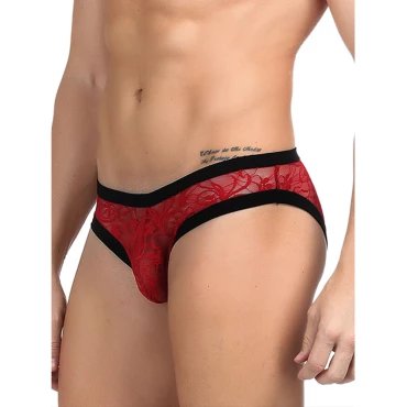 Rosso Passione Erotic Male Lace Briefs - L