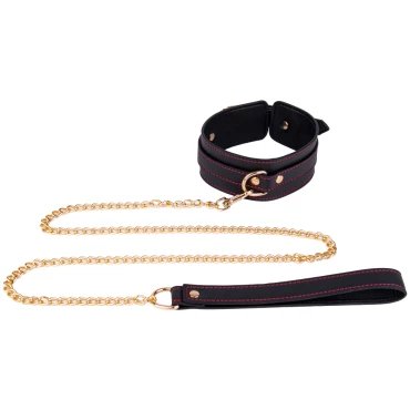 Lead Me Black Contrast Stitch Faux Leather Collar & Leash