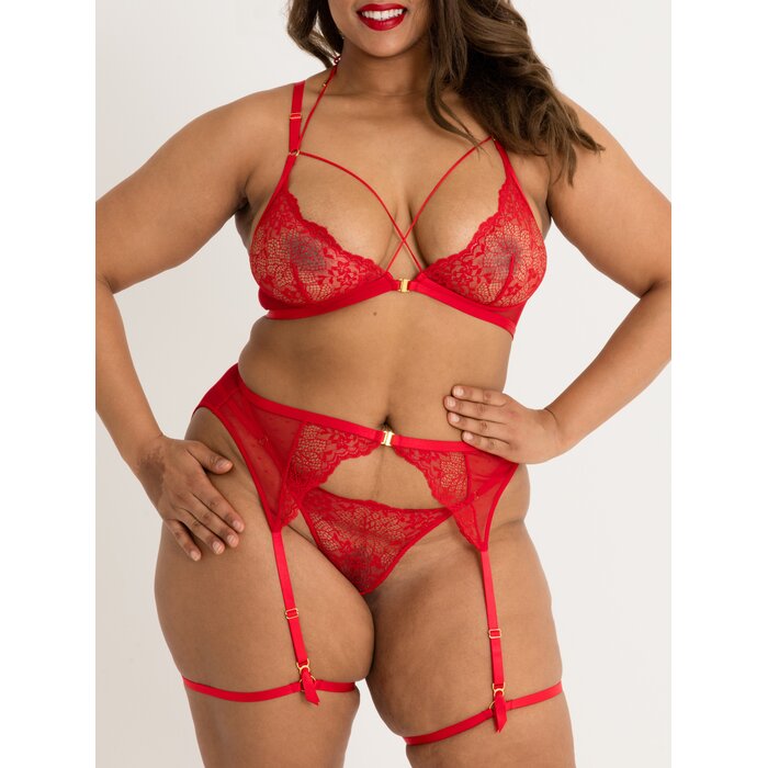 Lovehoney Plus Size Midnight Dream Red Bra Set - One Size Queen - Red