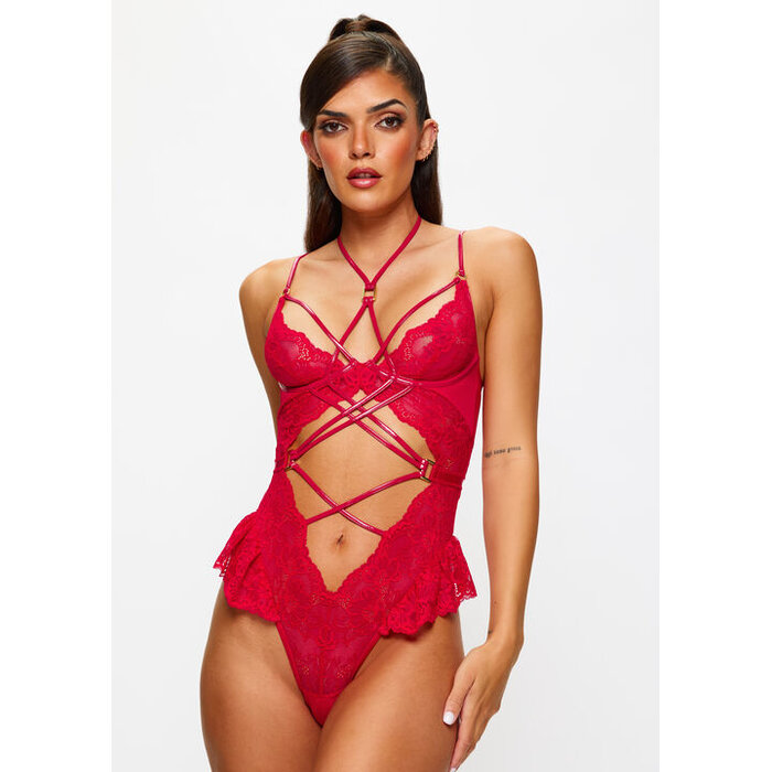 Ann Summers Affectionate Lace Crotchless Lingerie Body, Red