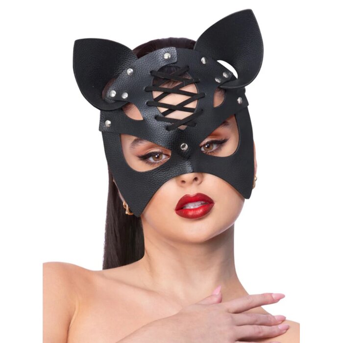 Fever Black Mock Leather Cat Mask