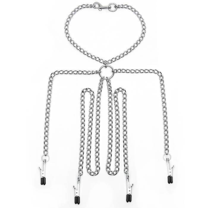 Metal Chain Harness with Nipple and Labia Clamps