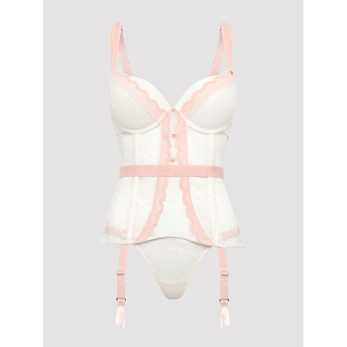 Lovehoney Vintage Bliss Ivory Lace Open-Back Basque Set - Small - Ivory