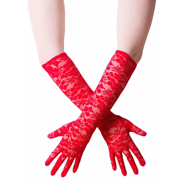 Red Rose Lace Elbow Gloves - One Size