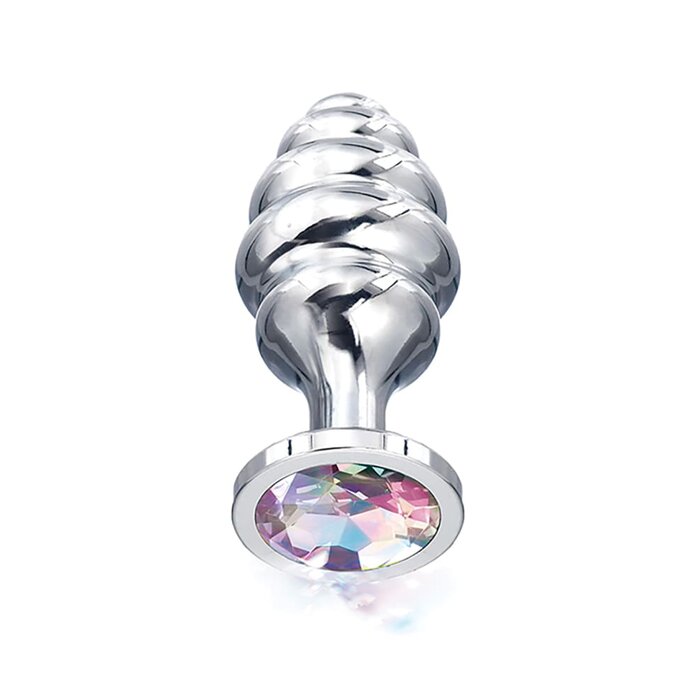 Nixie Honey Dipper Ribbed Metal Jeweled Butt Plug - Large