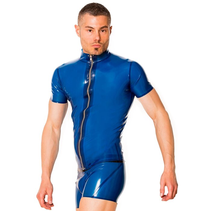Blue Collared Zip Latex T-Shirt