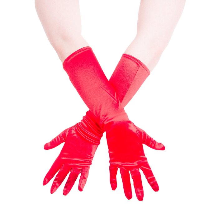 Red Satin Elbow Gloves
