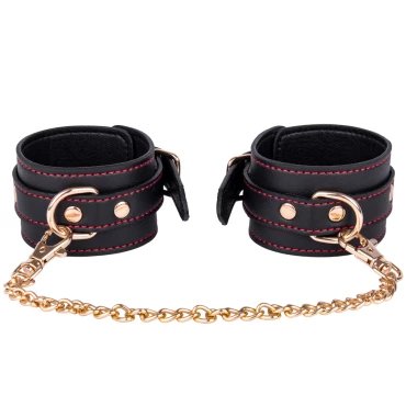 Black Contrast Stitch Faux Leather Chained Handcuffs