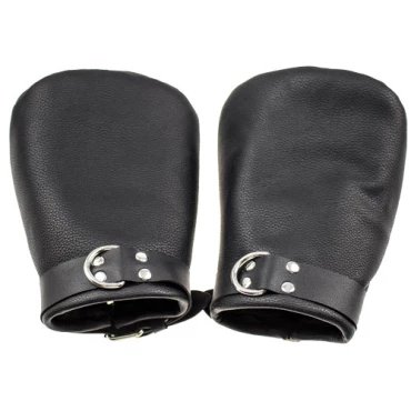 Black Faux Leather Bondage Hand Restrainer Mitts