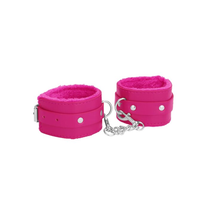 Ouch! Plush Leather Hand Cuffs - Pink