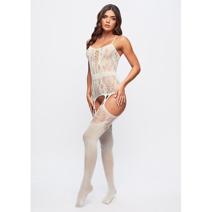 Ann Summers Risk Taker Fishnet Lace Crotchless Bodystocking, Ivory