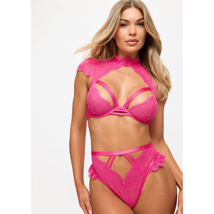 Ann Summers Zalia Lace Crotchless Lingerie 2 Piece Set, Bright Pink