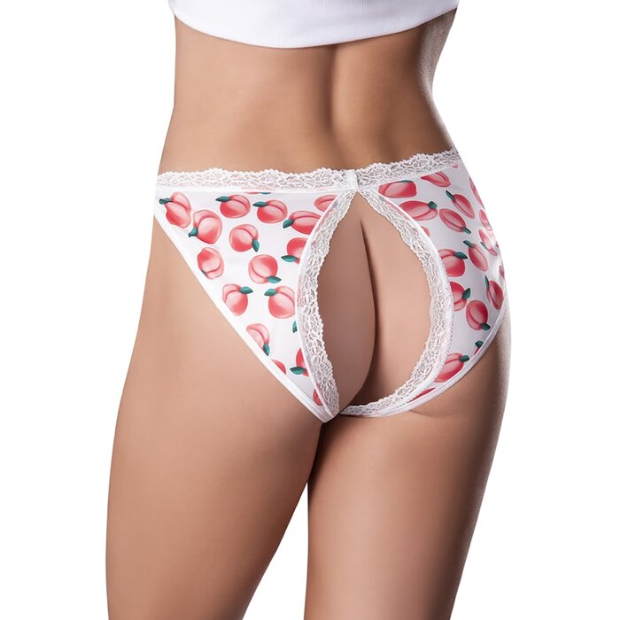 Sweet Treats Split Back and Crotchless Panty with Lube - Peach - Large/X-Large