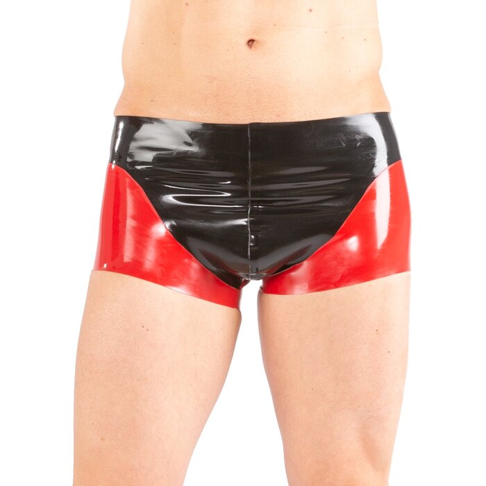 Latex Two-Tone Panel Boxers Black & Red