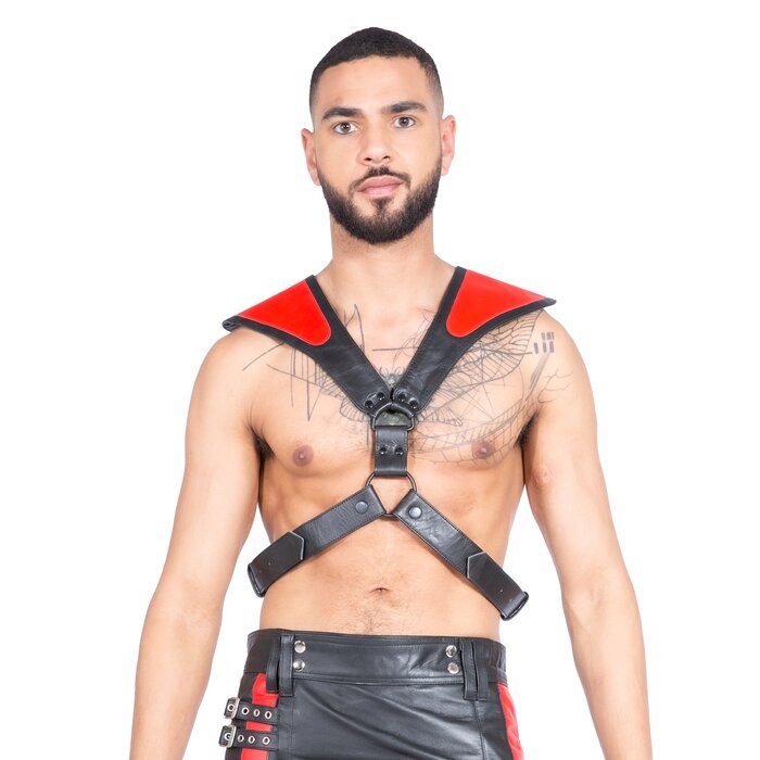 Mens Leather Armour Harness In Red