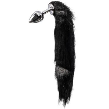 Kinky Tails Vixen Black Faux Fur Stainless Steel Tail Butt Plug