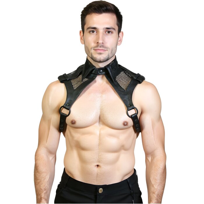 Men’s Gridlock Leather and Mesh Collared Harness Black