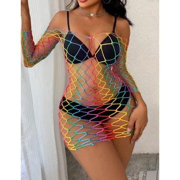 Flirt Rave Babe Rainbow Longsleeve Bodystocking Dress