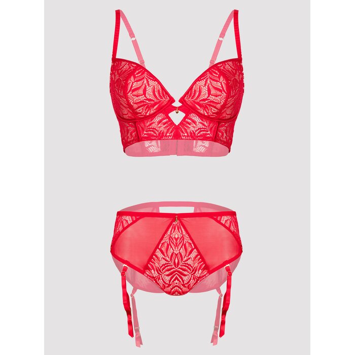 Lovehoney Plus Size Parisienne Charm Red Lace Bra Set - 1X / 2X - Red