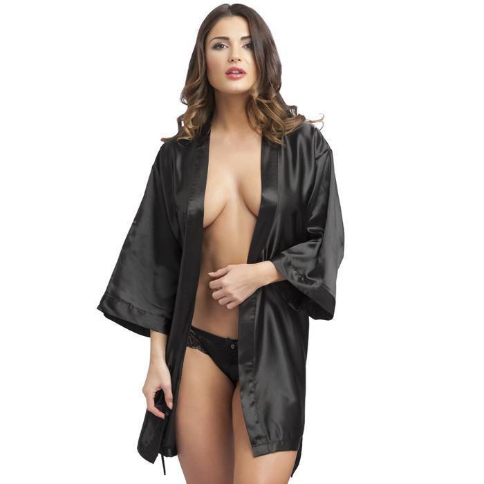 Lovehoney Short Black Satin Robe