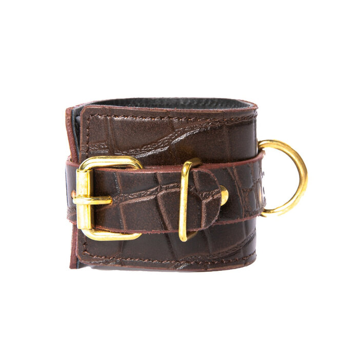 Brown Embossed Leather Wrist Cuffs