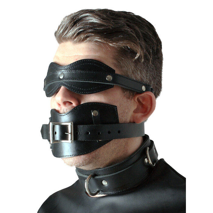 Leather Internal Penis Gag Blindfold & Collar Set
