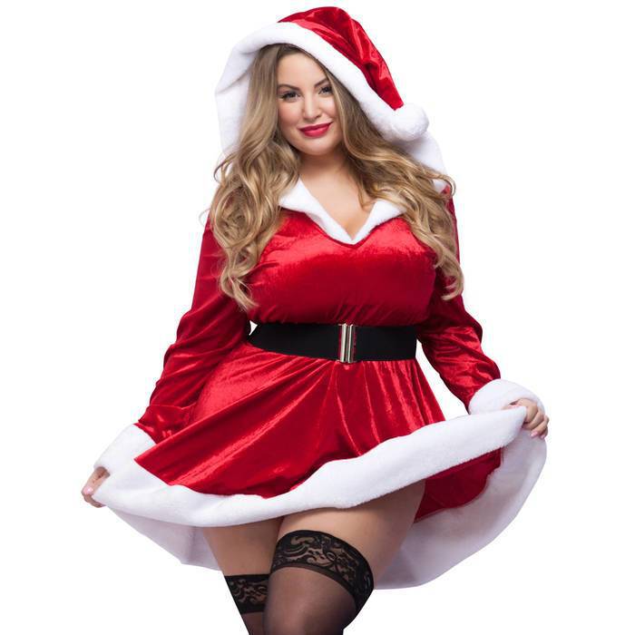 Plus Size Hooded Sexy Santa Dress with Belt