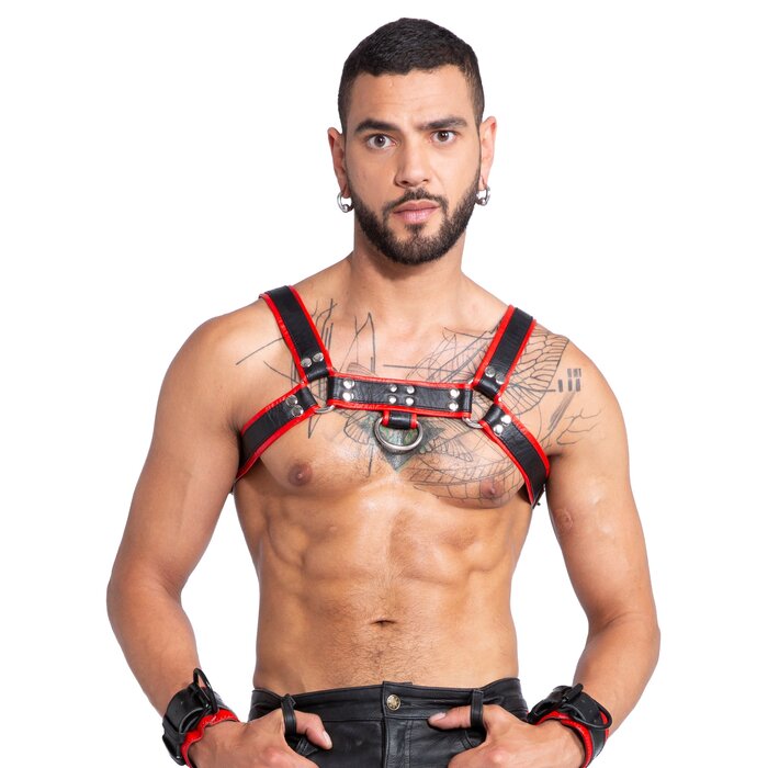 Leather Chest Harness Black and Red