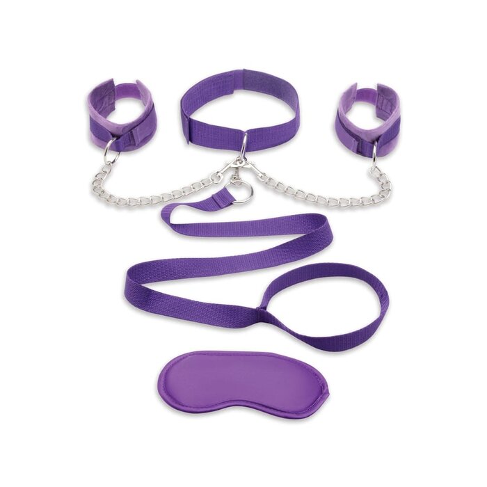 Lux Fetish Collar, Cuffs and Leash Set - Purple