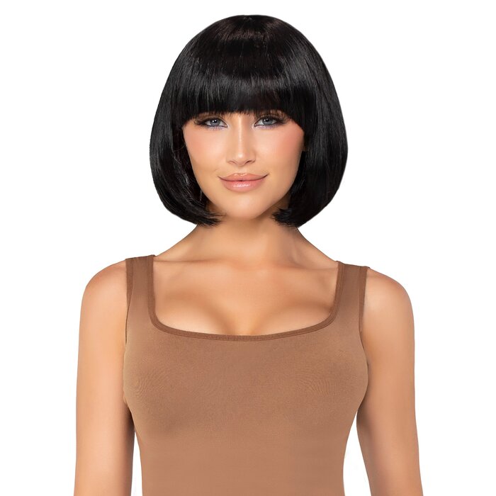 Leg Avenue Brunette Short Natural Wig With Fringe - One size - Black