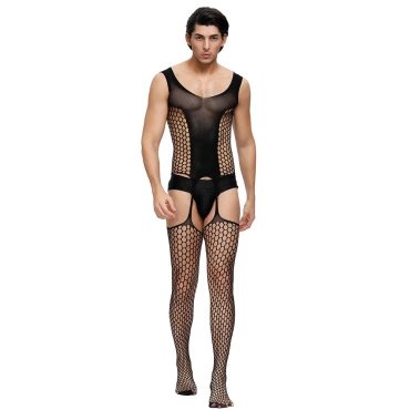 Black Fishnet Suspender Male Bodystocking