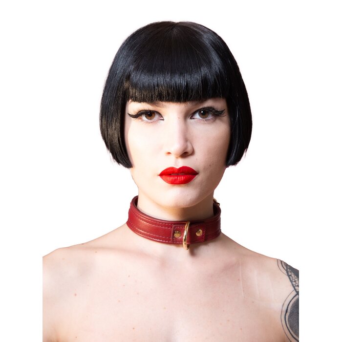 Burgundy Leather Collar with Gold Hardware